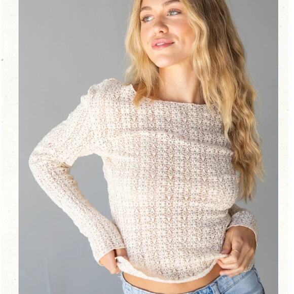 NATURAL LIFE Tops - Natural Life Lace Layering Top in Ivory Long Sleeve size Medium Boho Coastal